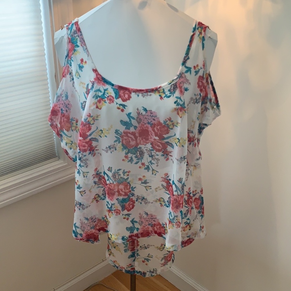 NWOT LF Millau Cold Shoulder Semi Sheer Floral Top